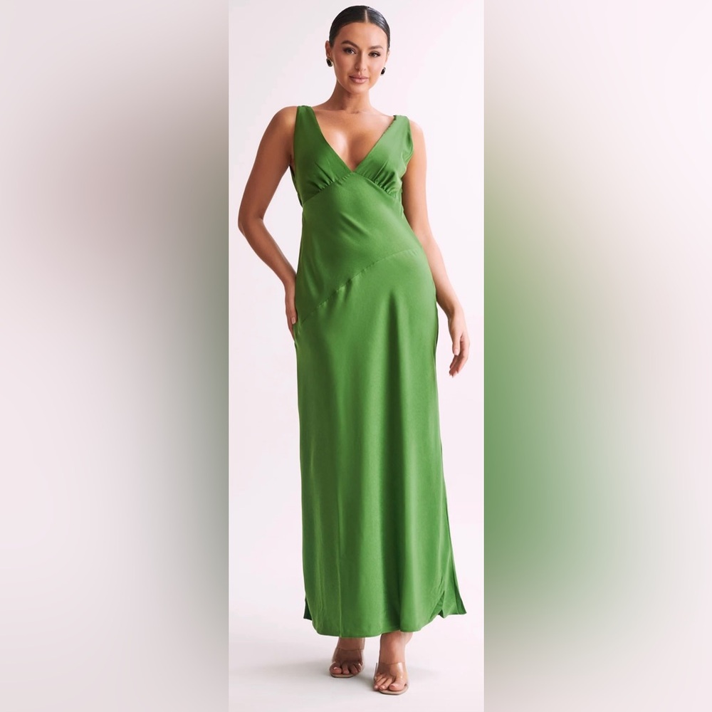 Maxi Satin Dress With Back Cowl - Emerald. New with tags